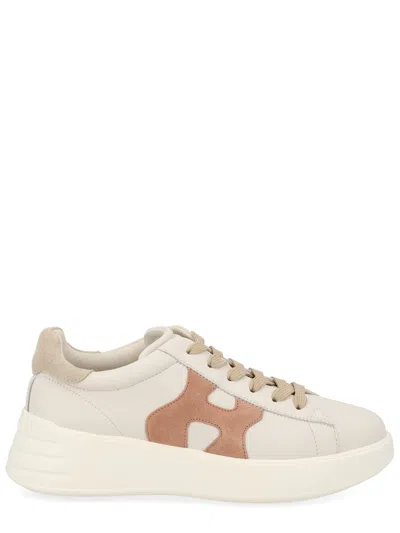 Hogan Leather Sneakers Rebel Panelled Platform Round Suede In White