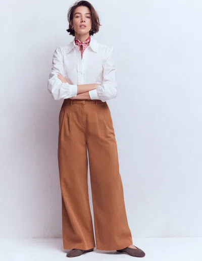 Boden Kensington Wide Leg Cotton Pants In Brown