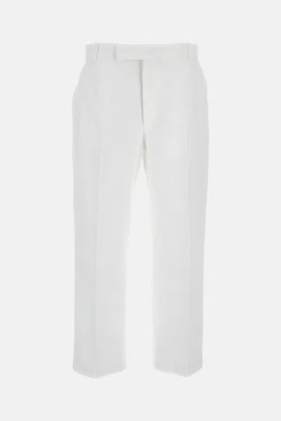 Thom Browne Cotton Trousers Straight Leg Back Pockets In White