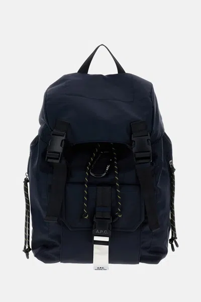 Apc A.p.c. Navy Blue Backpack With Flap Closure And Logo Applique In Blue