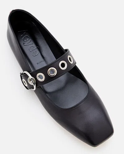 Aeyde Uma Eyelet-embellished Leather Mary Jane Ballet Flats In Black