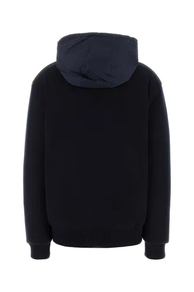 Miu Miu Knit Hooded Down Jacket Contrast Panel In Black