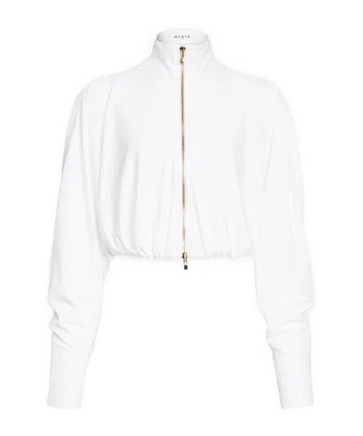 Alaïa Draped Mockneck Jersey Jacket In White