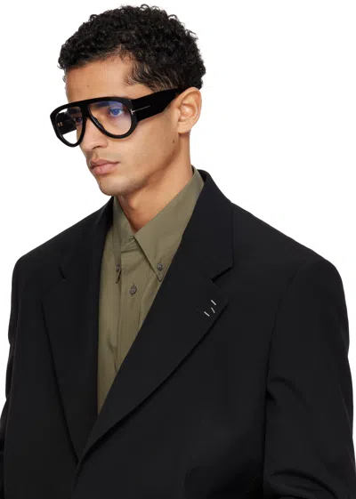 Tom Ford Black Blue Block Pilot Glasses In Black