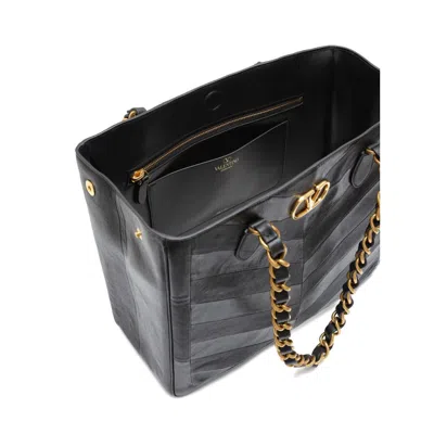 Valentino Garavani  Garavani Laseine Shopping Bag In Nappa Leather With A Chevron Pattern W In Black