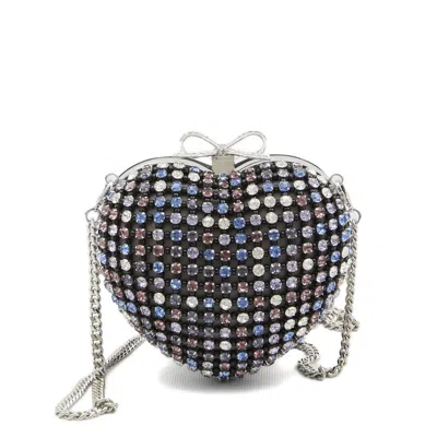 Self-portrait Multicolor Heart Shaped Clutch With Pearl Embellishments And Bow Detail In Tech Fabric Woman In Multi