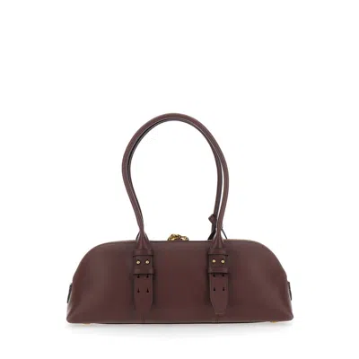 Pinko Bowling Bag Horizontal Big Brown Handbag With Adjustable And Removable Shoulder Strap And Padl In Brown