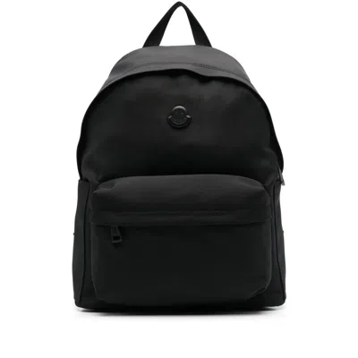 Moncler Pierrick Nylon Backpack Large Front Pocket In Black