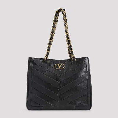 Valentino Garavani  Garavani Laseine Shopping Bag In Nappa Leather With A Chevron Pattern W In Black