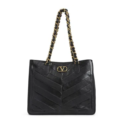 Valentino Garavani  Garavani Laseine Shopping Bag In Nappa Leather With A Chevron Pattern W In Black