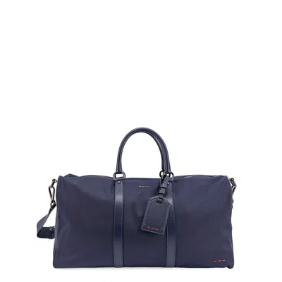 Kiton Nylon Duffel Bag With Leather Inserts In Blue