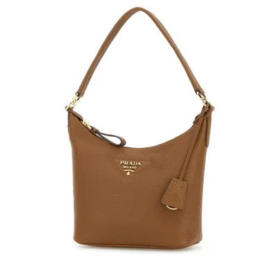 Prada Camel Leather Shoulder Bag In Brown