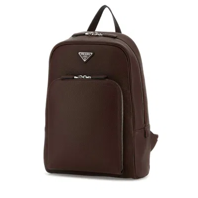 Prada Pebbled Vitello Leather Backpack In Brown