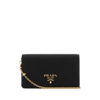 Prada Black Leather Mini Shoulder Strap In Black
