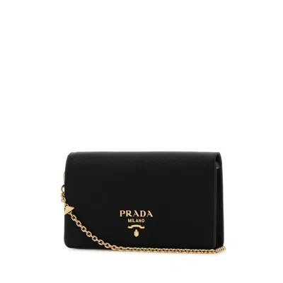 Prada Black Leather Mini Shoulder Strap In Black