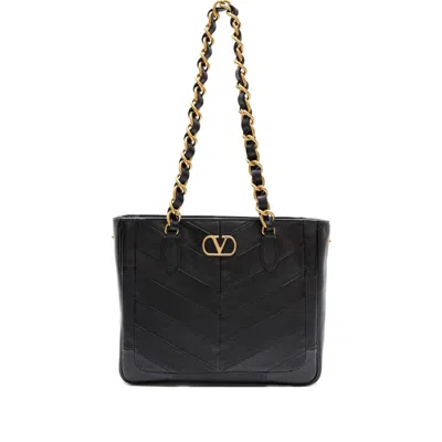 Valentino Garavani  Garavani Laseine Shopping Bag In Nappa Leather With A Chevron Pattern W In Black