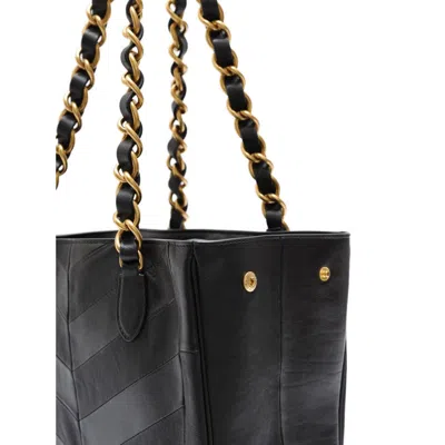 Valentino Garavani  Garavani Laseine Shopping Bag In Nappa Leather With A Chevron Pattern W In Black