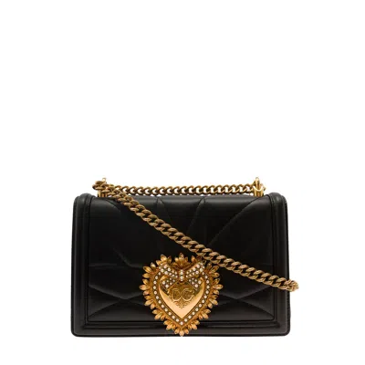 Dolce & Gabbana Devotion Bag In Nappa Leather With Metallic Ex Voto And Monogram In Black