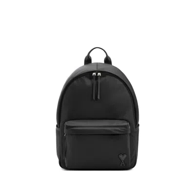 Ami Alexandre Mattiussi Ami Backpack Bag In Smooth Black Polyamide In Black