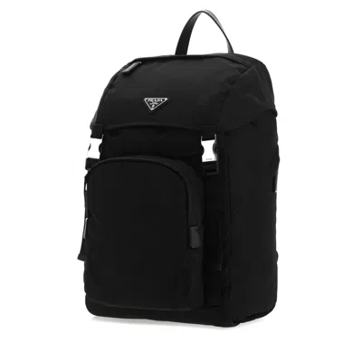 Prada Nylon Backpack With Adjustable Straps And Pockets In Black