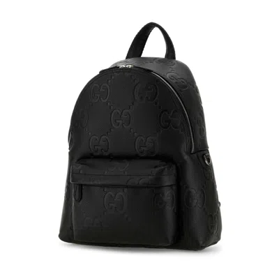 Gucci Jumbo Leather Gg Backpack With Adjustable Straps In Black
