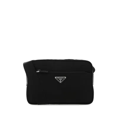 Prada Nylon Rectangular Shoulder Bag With Adjustable Strap In Black