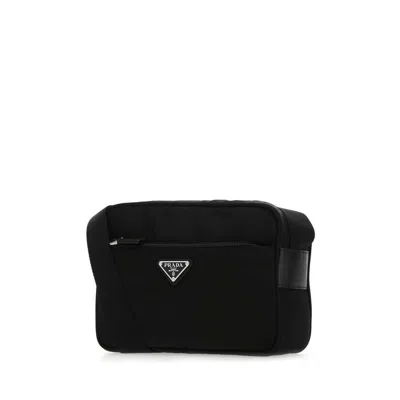 Prada Nylon Rectangular Shoulder Bag With Adjustable Strap In Black