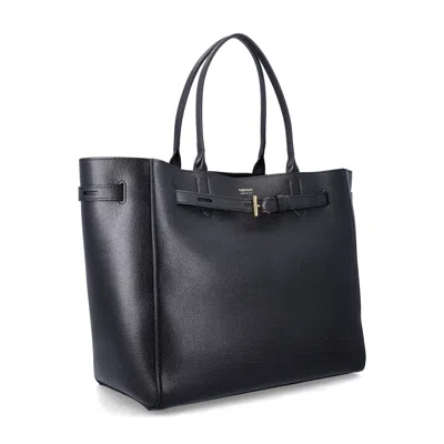 Tom Ford Audrey Large Black Leather Tote Bag In Black