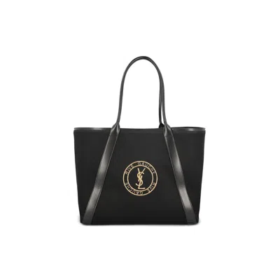 Saint Laurent Rive Gauche Logo Embroidered Tote Bag In Black