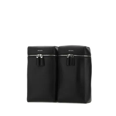 Prada Black Leather Backpack In Black