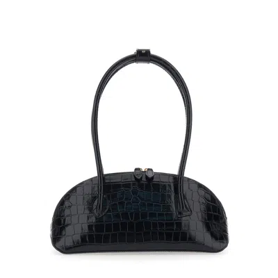 Little Liffner Ew Dome Black Shoulder Bag With Round Top Handles And Crocodile Effect In Leather Wom In Black