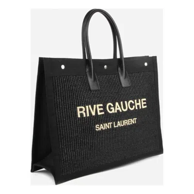 Saint Laurent Fabric Maxi Tote Bag With Embossed Logo In Black