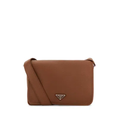 Prada Cognac-coloured Leather Shoulder Bag Men In Brown