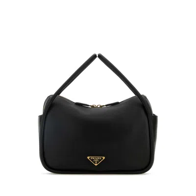 Prada Leather Shoulder Bag Top Handle Design In Black