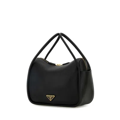 Prada Leather Shoulder Bag Top Handle Design In Black