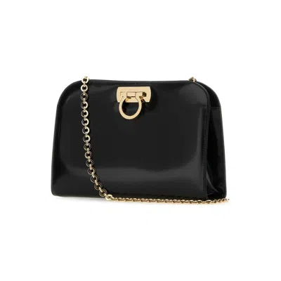 Ferragamo Rectangular Calf Leather Shoulder Bag In Black