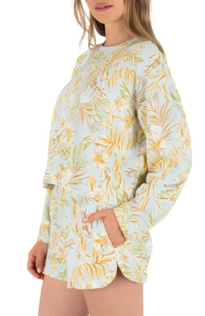 Hurley Fall Palms Boxy Crewneck Sweatshrit In Blue