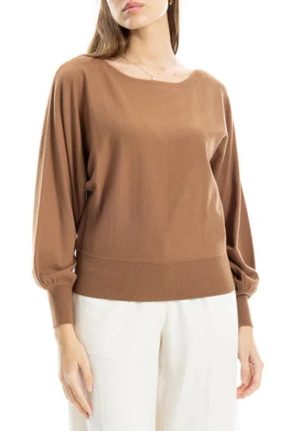 Max Studio Dolman Elbow Sleeve Sweater In Brown