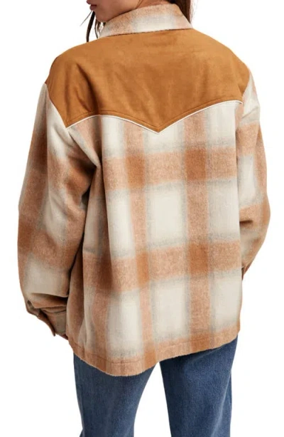 Wishlist Brushed Plaid Western Jacket In Brown