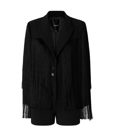 Pinko Fringed Playsuit In Black