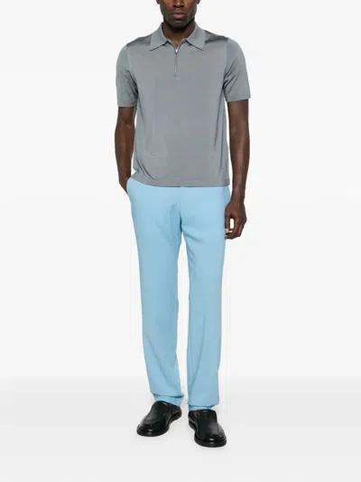 Sandro Knitted Polo Shirt With Zip Collar In Gray