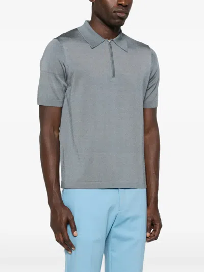 Sandro Knitted Polo Shirt With Zip Collar In Gray