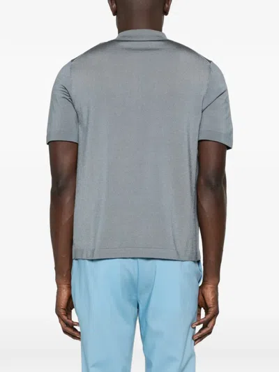 Sandro Knitted Polo Shirt With Zip Collar In Gray