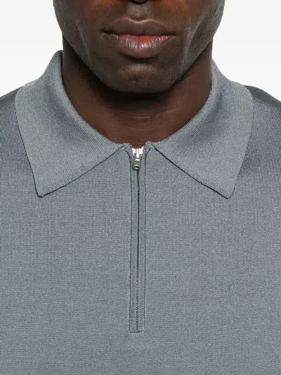 Sandro Knitted Polo Shirt With Zip Collar In Gray
