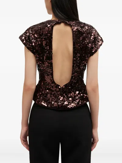 Ganni Womens Demitasse Bow-embroidered Sequin-embellished Velvet Top In Brown