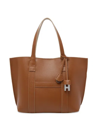 Hogan Hanging Accent Script Tote Bag In Brown