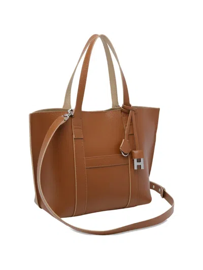 Hogan Hanging Accent Script Tote Bag In Brown