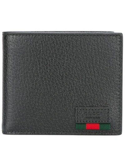 Gucci Leather Bi-fold Wallet With Web In Nero