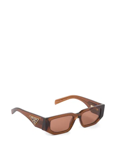 Prada Rectangle-frame Logo Sunglasses In Brown