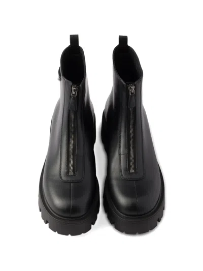 Prada Leather Platform Ankle Boots In Black